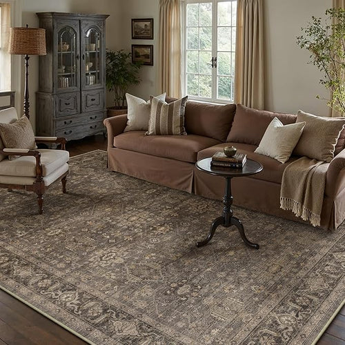 5x7 Washable Area Rug for Living Room Bedroom Vintage Brown Soft Low Pile by WondRg