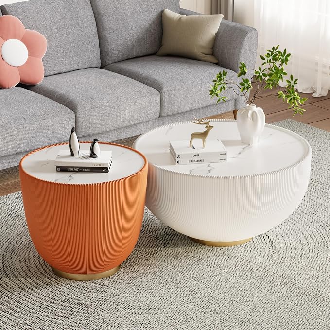 SSLine Bowl-Shape Coffee Table Set of 2 Modern Sintered Stone Top Nesting - Image 3