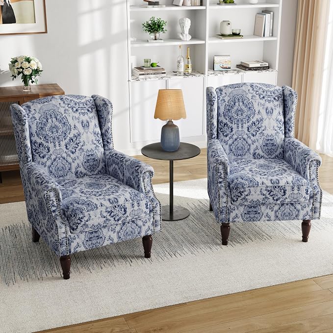 Pia Ricco Set of 2 Floral Accent Chairs, High Back Upholstered Armchairs - Image 8