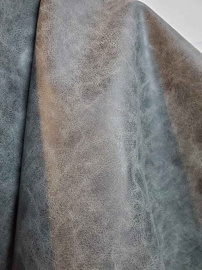 NAT Leathers | Gray Distressed 2 Tone Oily Faux Vegan Leather PU | 2 Yard Cut - Image 2