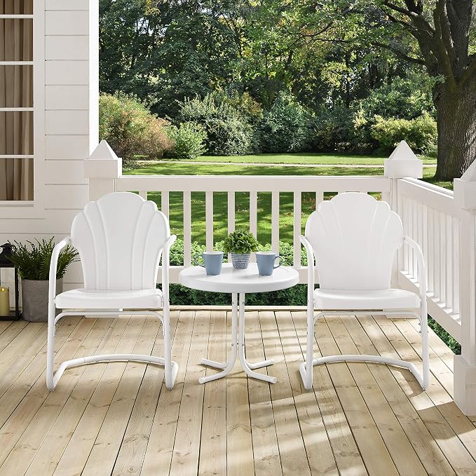 Crosley Furniture Tulip 3-Piece Outdoor Chair and Side Table Set, Retro Metal - Image 5