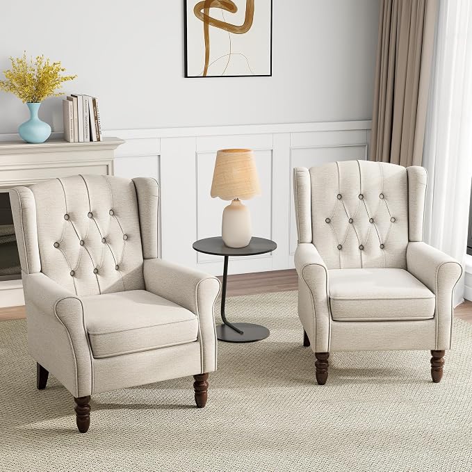 Mid-Century Modern 2-Piece Wingback Chair Set - Image 6