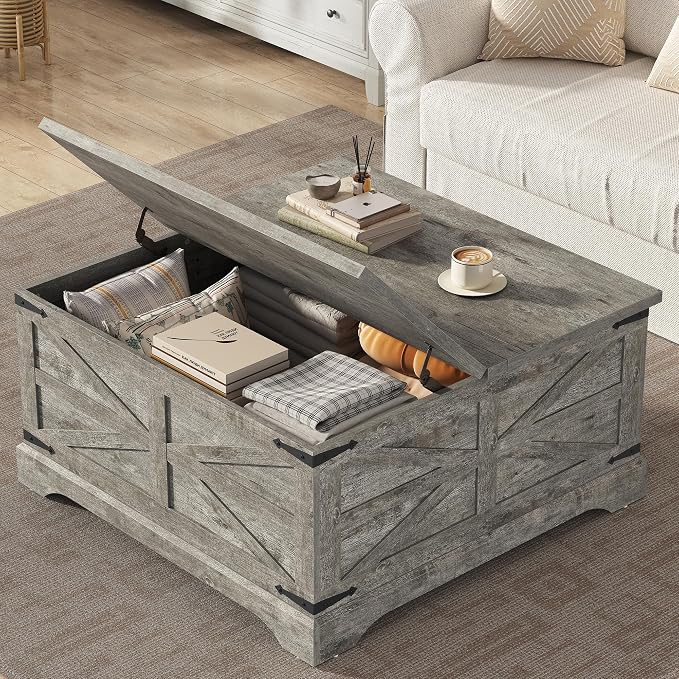 Furnideco 35.5''W Square Coffee Table Farmhouse Lift top Coffee Table - Image 5