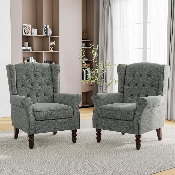 Pia Ricco Mid-Century Modern 2-Piece Wingback Chair Set by PiaRicco
