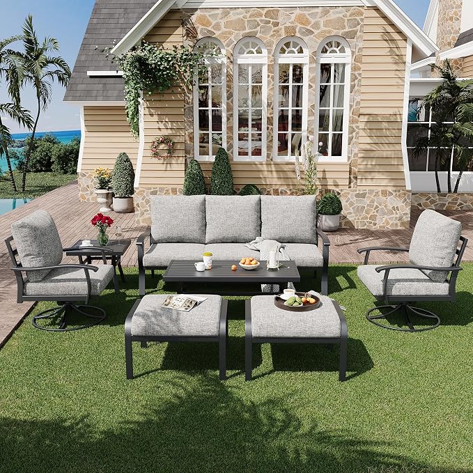 HOMREST Patio Furniture Sets 7 PCS Outdoor Metal Conversation Sets, 360 Degree by HOMREST