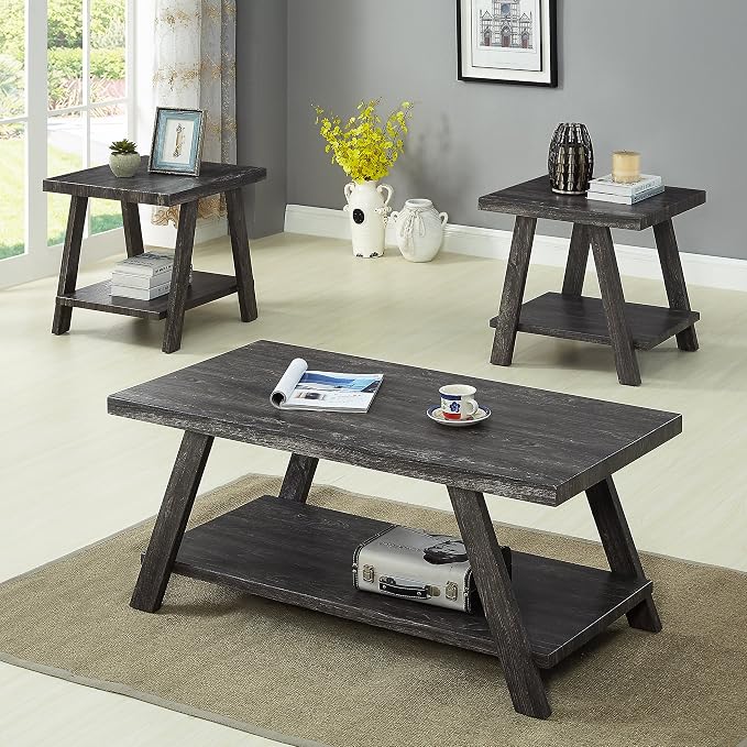 Roundhill Furniture Athens Contemporary 3-Piece Wood Shelf Coffee Table Set by RoundhillFurniture
