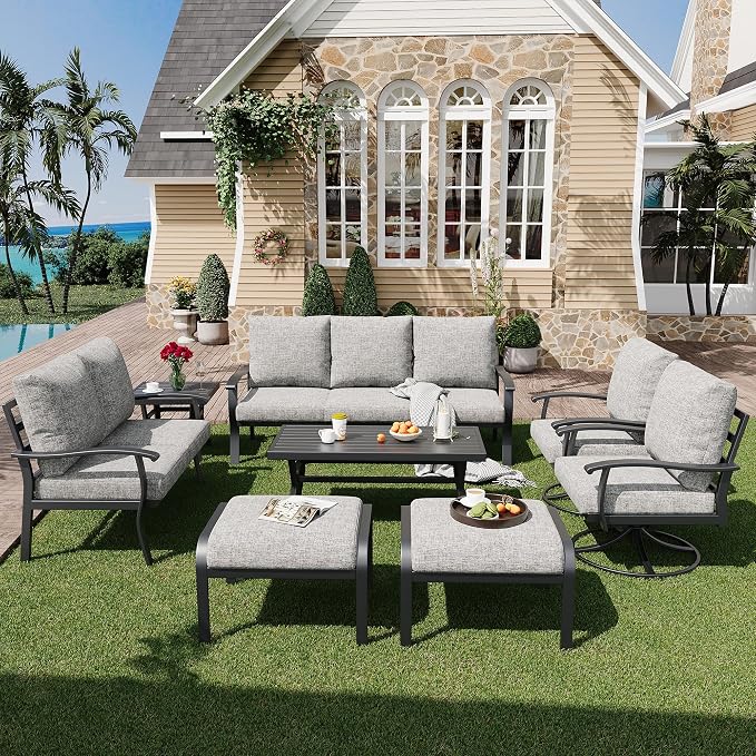 HOMREST Outdoor Furniture Thickened Cushion 360 Degree Swivel Rocking Patio by HOMREST
