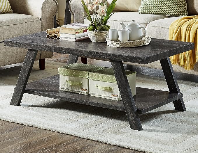 Contemporary Wood Coffee Table 48 in, Charcoal Living Room Table by Noeko