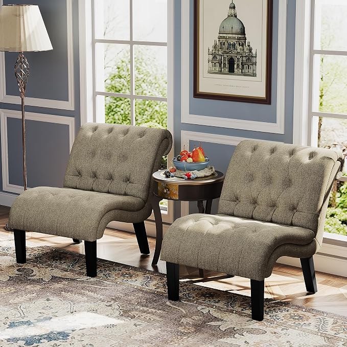 Accent Chair for Bedroom Living Room Modern Button Tufted Upholstered Armless - Image 6