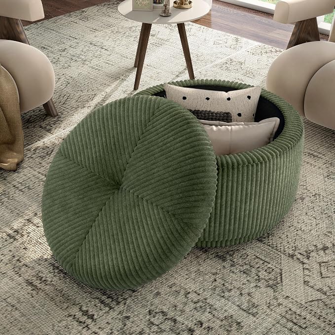 Furniture of America Lennox Modern Chenille 29-inch Round Storage Ottoman - Image 3