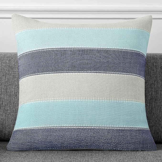 AmHoo Pack of 2 Farmhouse Stripe Check Throw Pillow Covers Set Case Cotton - Image 2
