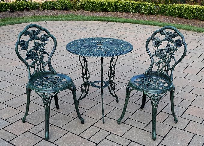 Oakland Living Cast Aluminum Conversation Set Metal Antique Green 3 Piece Patio - Image 2