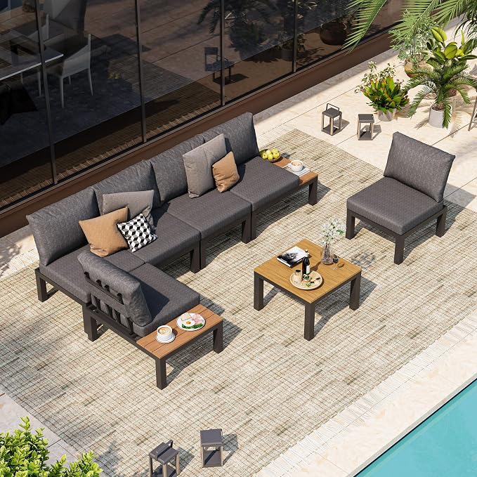 Aluminum Modular Outdoor Patio Furniture Set, 6 Seats Patio Sectional Sofa Set by Oasbira