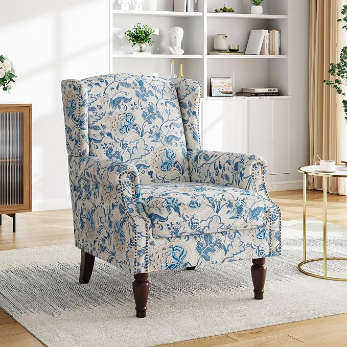 Pia Ricco Set of 2 Floral Accent Chairs, High Back Upholstered Armchairs - Image 7