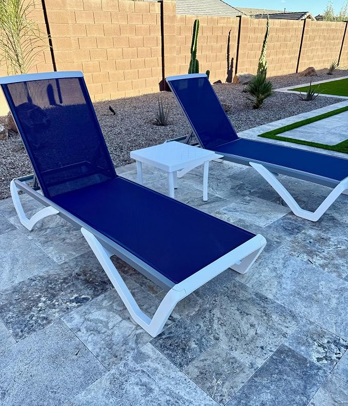 PURPLE LEAF Patio Chaise Lounge Chair Set of 3 Outside Aluminum Plastic by PURPLELEAF