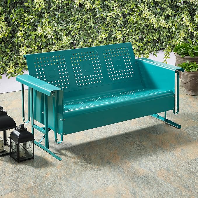 Crosley Furniture Bates Retro Metal Outdoor Sofa Glider, 3-Person Rocking Patio - Image 8