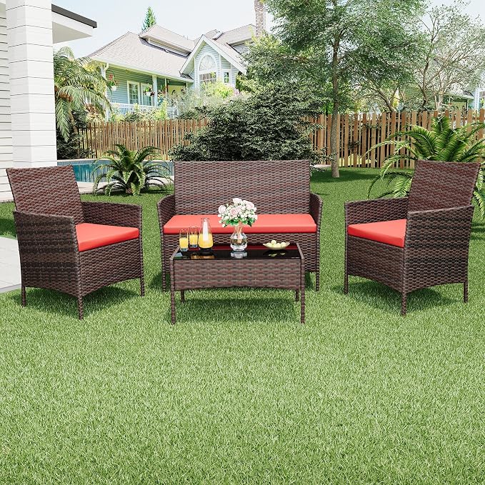 GarveeLife 4-Piece Patio Furniture Set, Rattan Outdoor Furniture - Image 9
