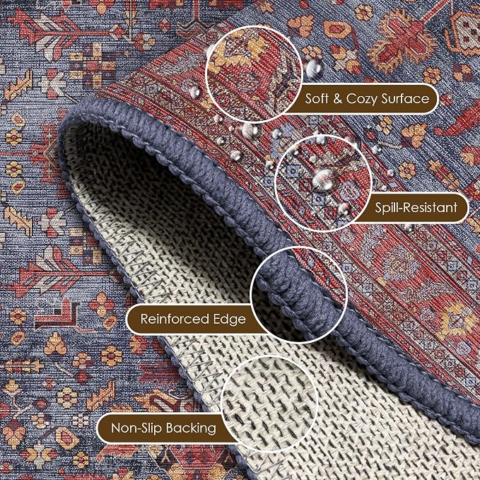 Washable Area Rug 9' x 12' Vintage Traditional Persian Mat - Image 6