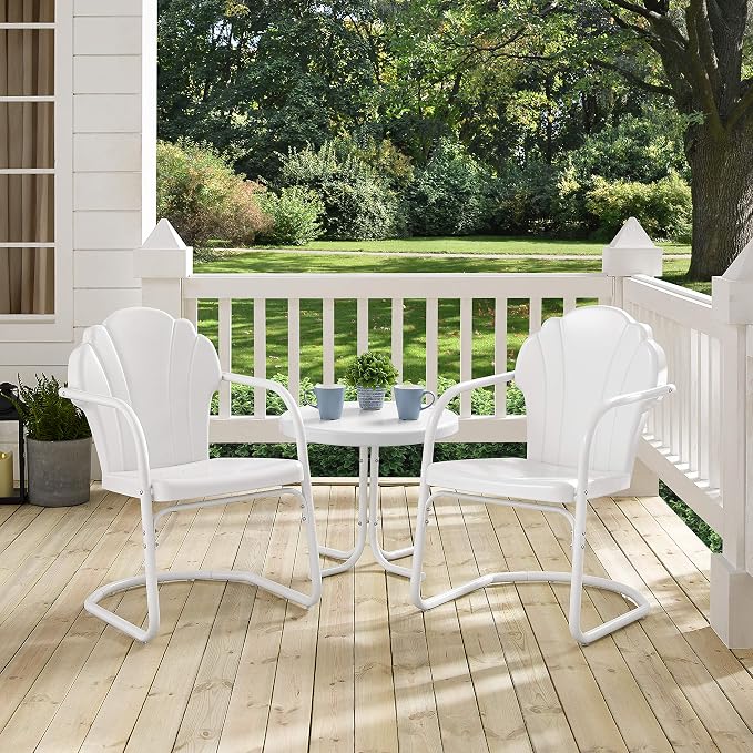 Crosley Furniture Tulip 3-Piece Outdoor Chair and Side Table Set, Retro Metal - Image 4