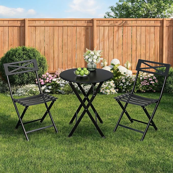 GarveeLife 3 Piece Patio Bistro Set, New Iron Outdoor Furniture Set, Metal - Image 8