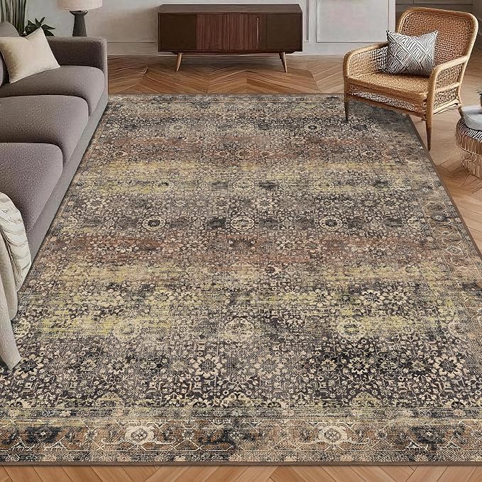 Washable Area Rug 5' x 7' Vintage Traditional Persian Mat by Unknown