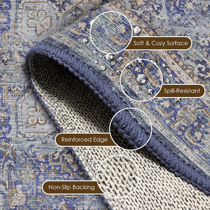 Washable Area Rug 8' x 10' Vintage Traditional Persian Mat - Image 6