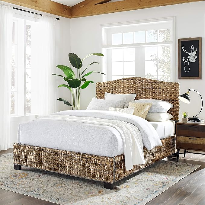 Crosley Furniture Serena Bed, Handwoven Natural Fiber Rattan Headboard and - Image 2