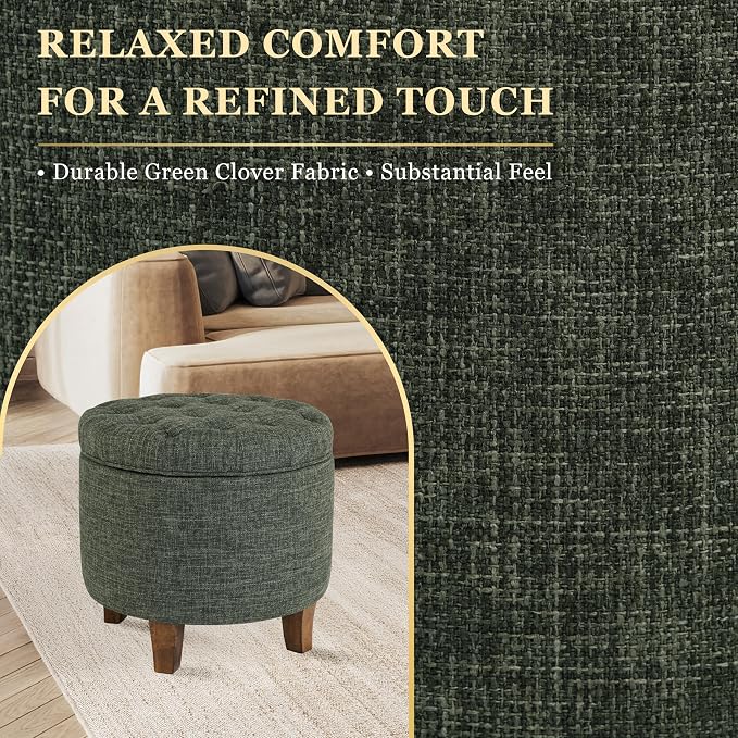 Homepop Home Decor | Upholstered Round Tufted Foot Rest Ottoman | Ottoman - Image 4