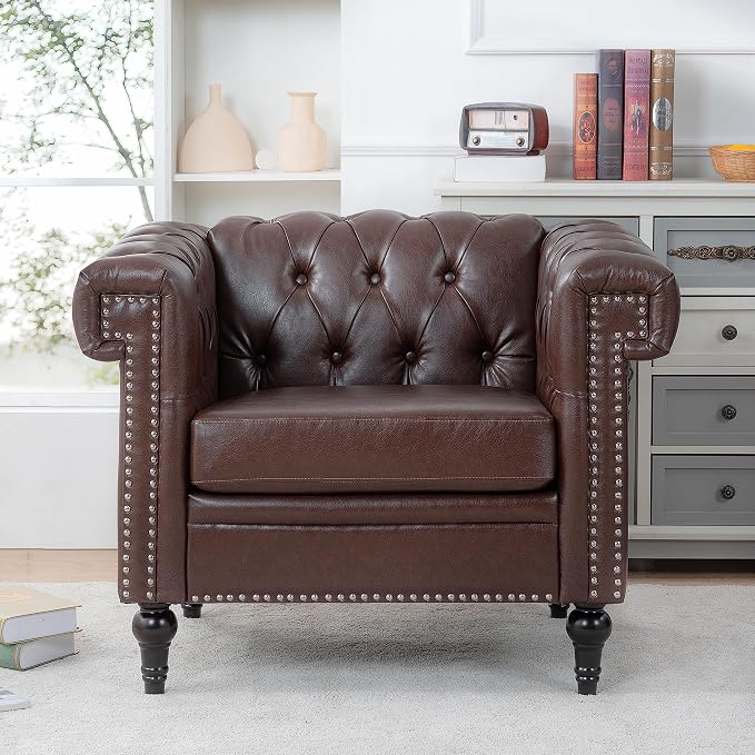 GDFStudio 39" Mid-Century Modern Sofa PU Leather Accent Couch by GDFStudio