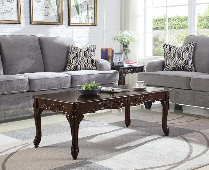 Roundhill Furniture Traditional Ornate Detailing Wood Coffee Table, Dark Cherry by RoundhillFurniture