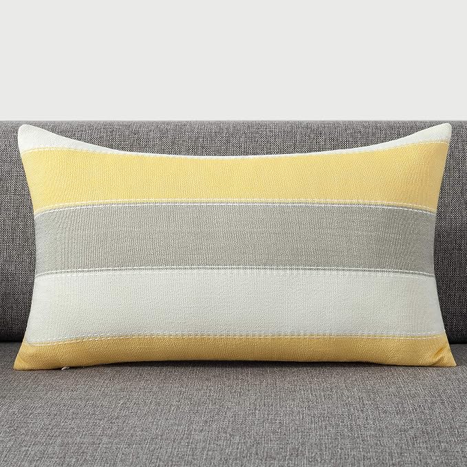 AmHoo Pack of 2 Farmhouse Stripe Check Throw Pillow Covers Set Case Cotton - Image 2