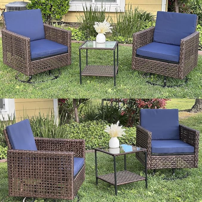 YITAHOME Outdoor Swivel Chair 3 Pieces, Wicker Patio Furniture, Porch Furniture - Image 9