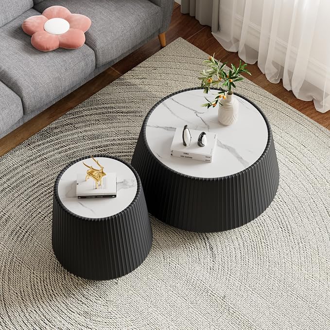 Modern Marble Nesting Coffee Table Set of 2, 26.77" Cup Shaped Coffee and End - Image 3