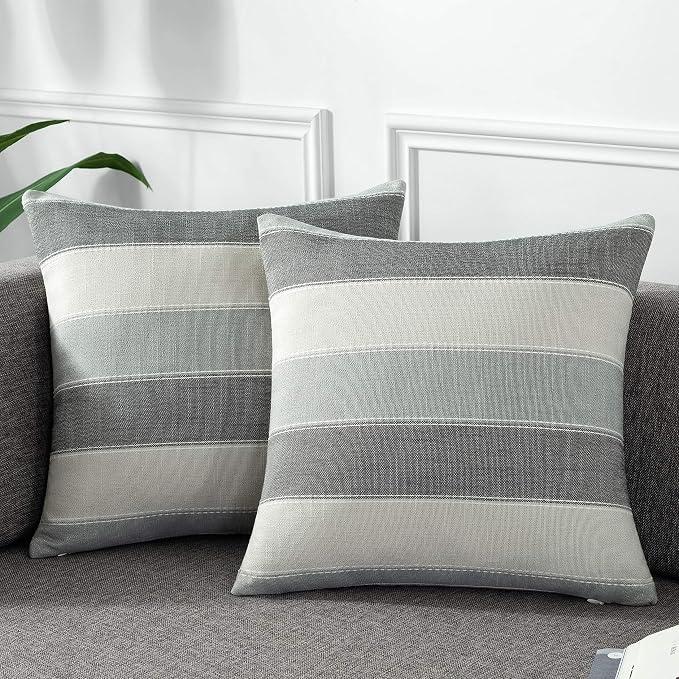 AmHoo Pack of 2 Farmhouse Stripe Check Throw Pillow Covers Set Case Cotton by AmHootextile