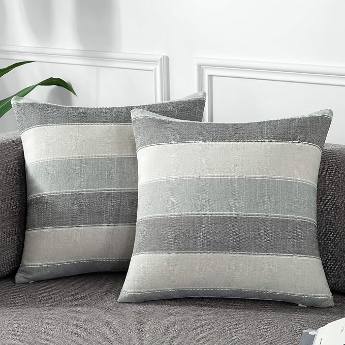 AmHoo Pack of 2 Farmhouse Stripe Check Throw Pillow Covers Set Case Cotton by AmHootextile