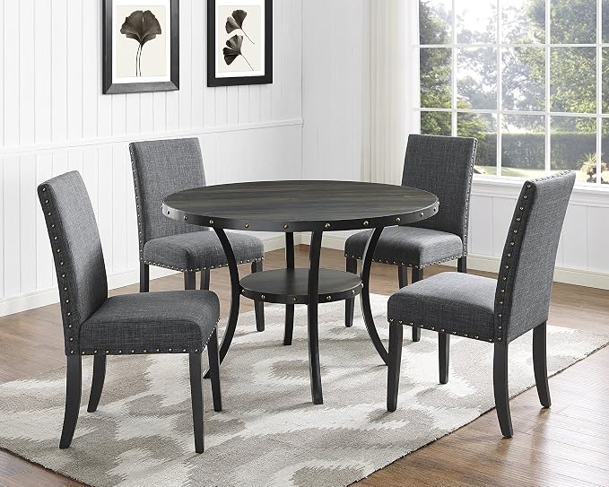 Roundhill Furniture Biony Gray Fabric Dining Chairs - Image 4