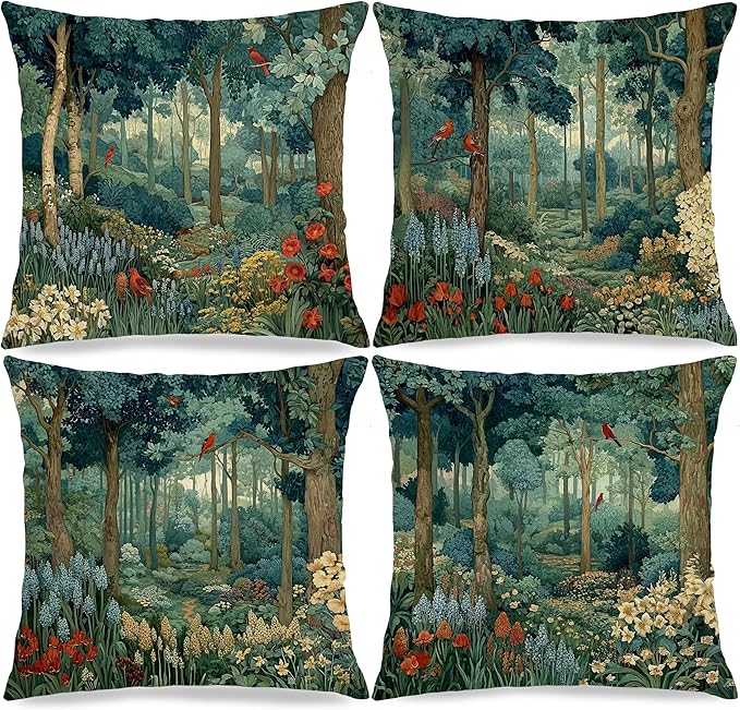 Rustic Forest Green Pillow Covers 18x18 Set of 4, Cottagecore Summer Lemon by Unknown
