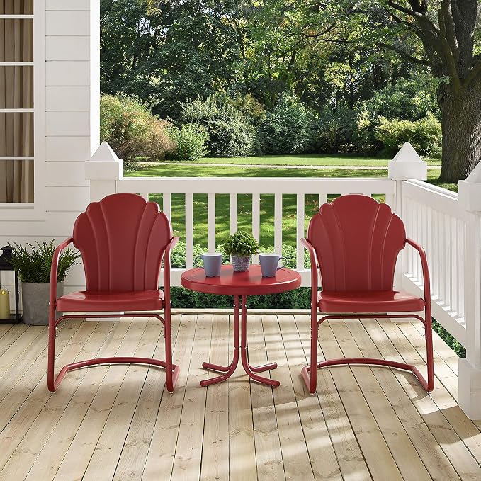 Crosley Furniture Tulip 3-Piece Outdoor Chair and Side Table Set, Retro Metal - Image 7