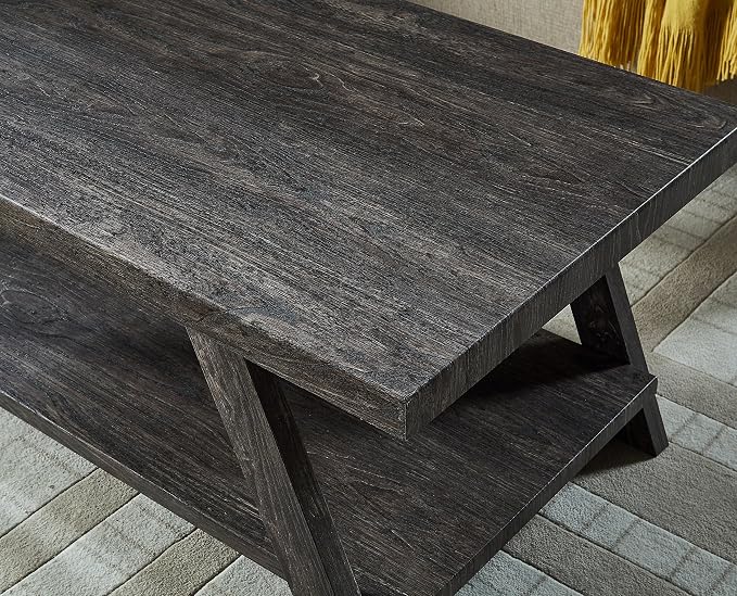 Contemporary Wood Coffee Table 48 in, Charcoal Living Room Table - Image 4