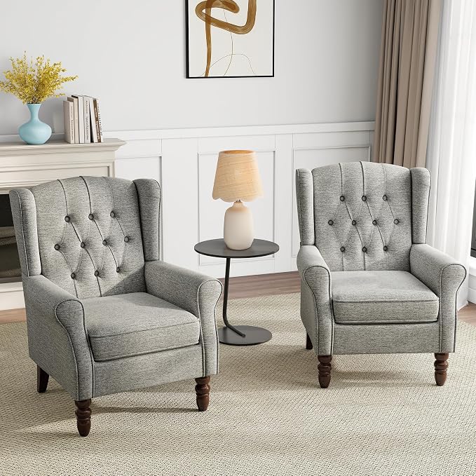 Mid-Century Modern 2-Piece Wingback Chair Set - Image 6
