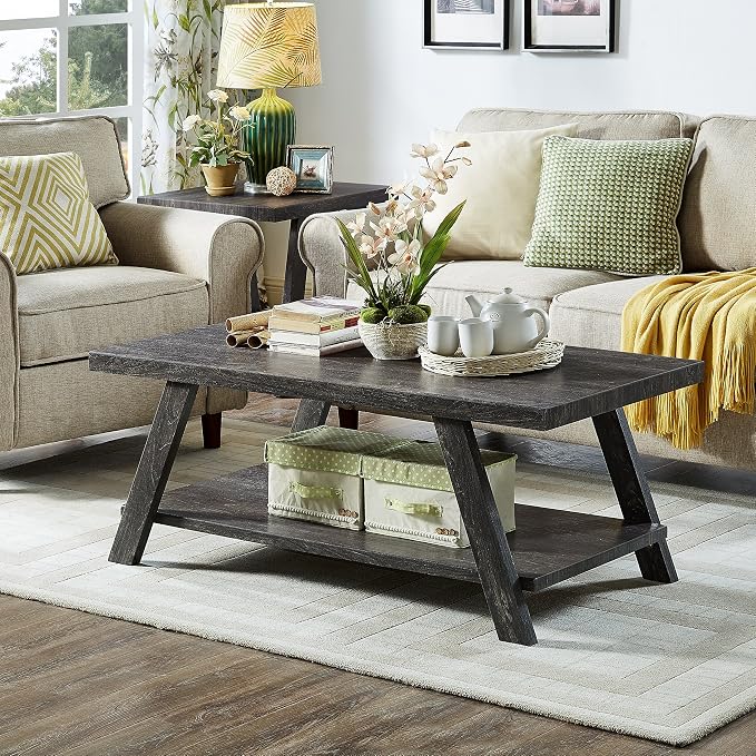 Roundhill Furniture Athens Contemporary 3-Piece Wood Shelf Coffee Table Set - Image 2